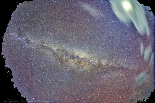 Milkyway thru fisheye lens at Clements Mill Rd May 2019 Celestial Kiwi in centre of photo - Night Sky - Graham Reichardt Photography  