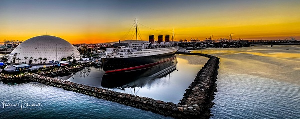 Queen Mary Long Beach Sunset-Pano - Sunsets - Fredrick Shacklett Fine Art Photography 