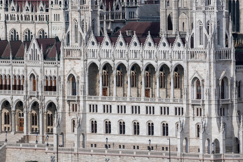 Details of the facade of the Hungarian Parliament Building.