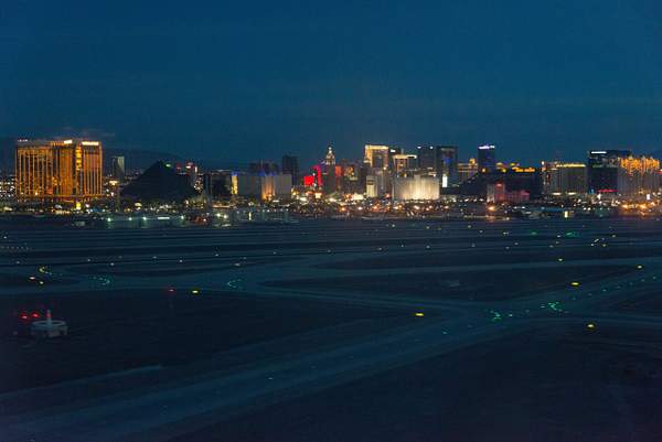 Morning view of the Las Vegas Strip as we taxi at...