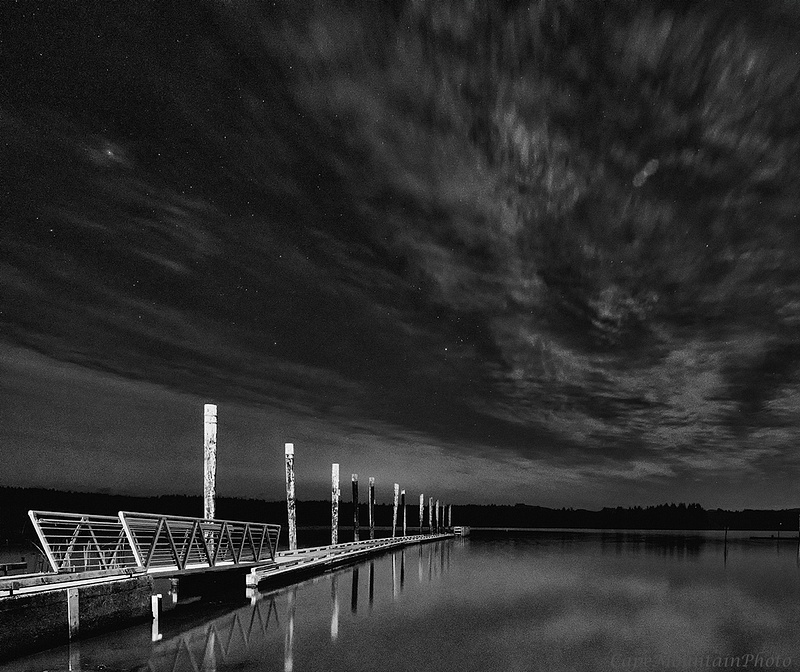 Siltcoos Dock In Twilight black and white