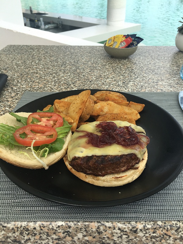 Burger and fries at Vistas